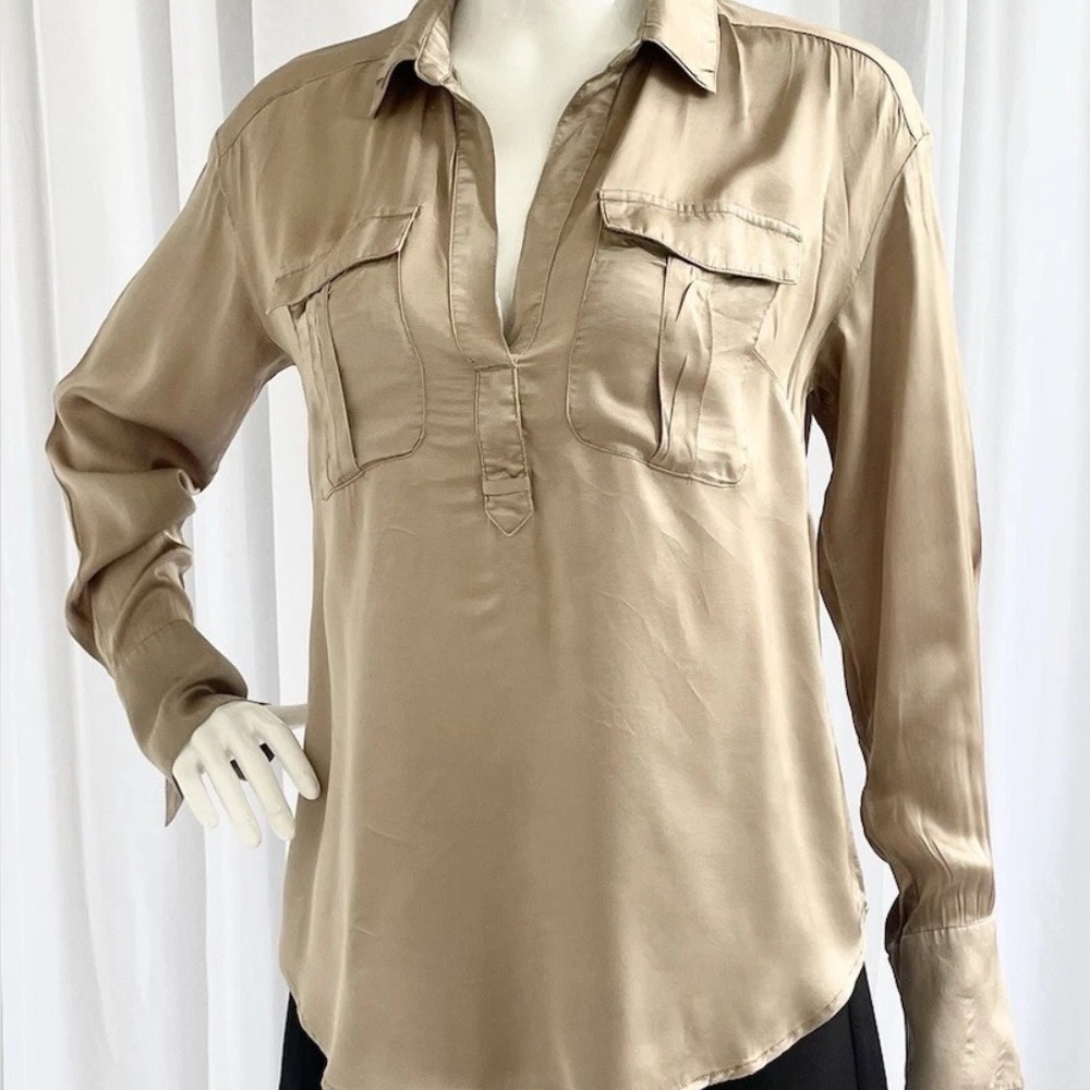 Anthropologie Satin Utility Open Back Shirt